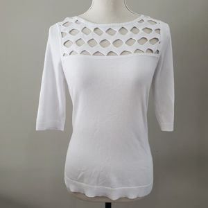 MILLY Open Yoke Fitted Top in White